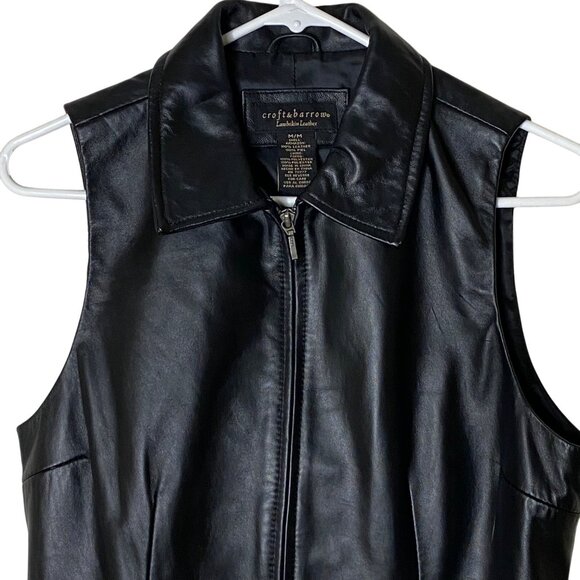 Croft & Barrow Lambskin Leather Vest Black Zip Front Biker Moto Minimalist M - Picture 4 of 7